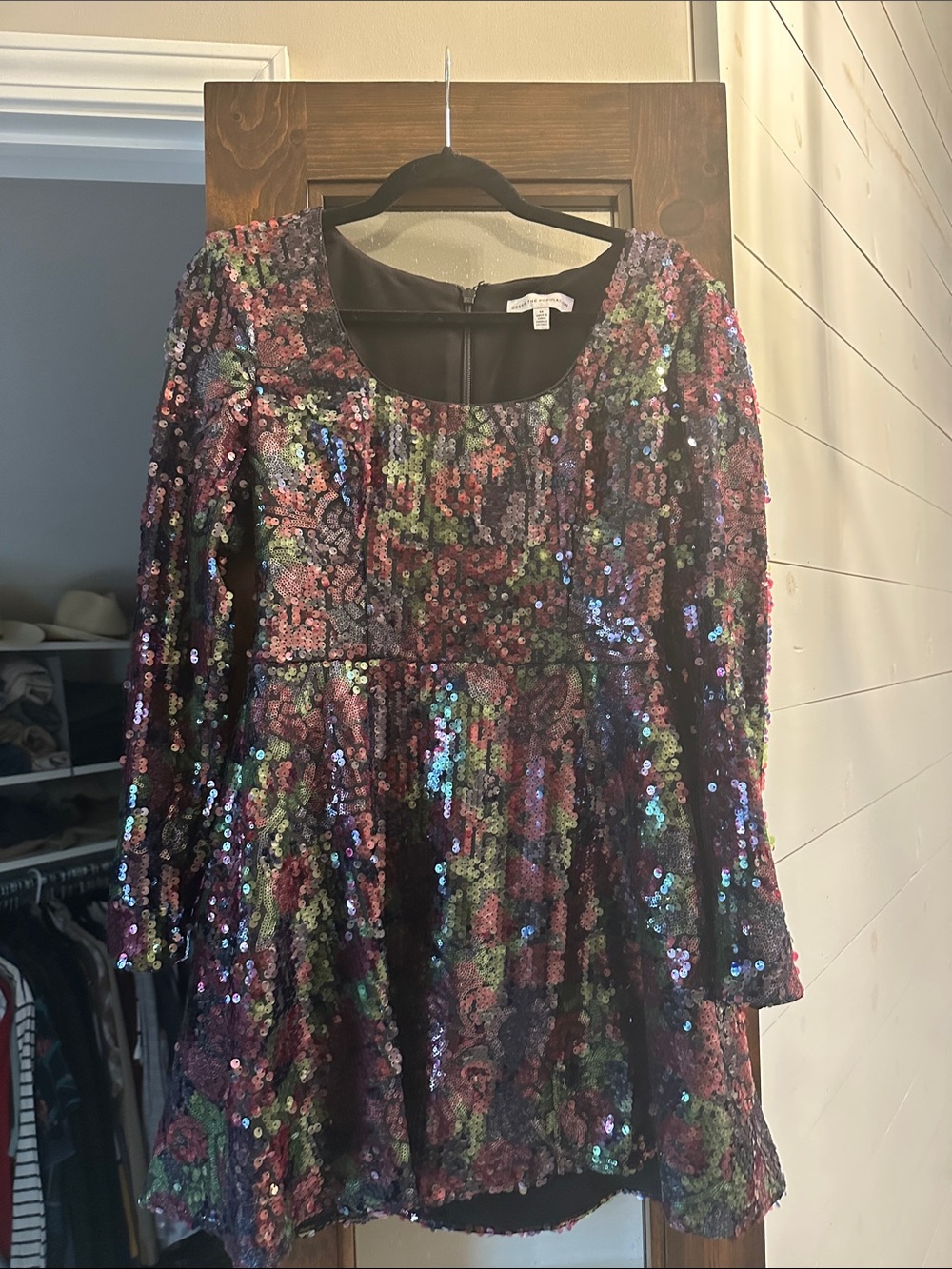 Dress the Population Multicolor Sequin Long Sleeve Fit-and-Flare Dress